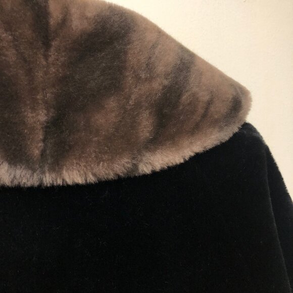 Vintage Princeton's O'llegro Faux Fur Coat, Black and Brown - Picture 3 of 7